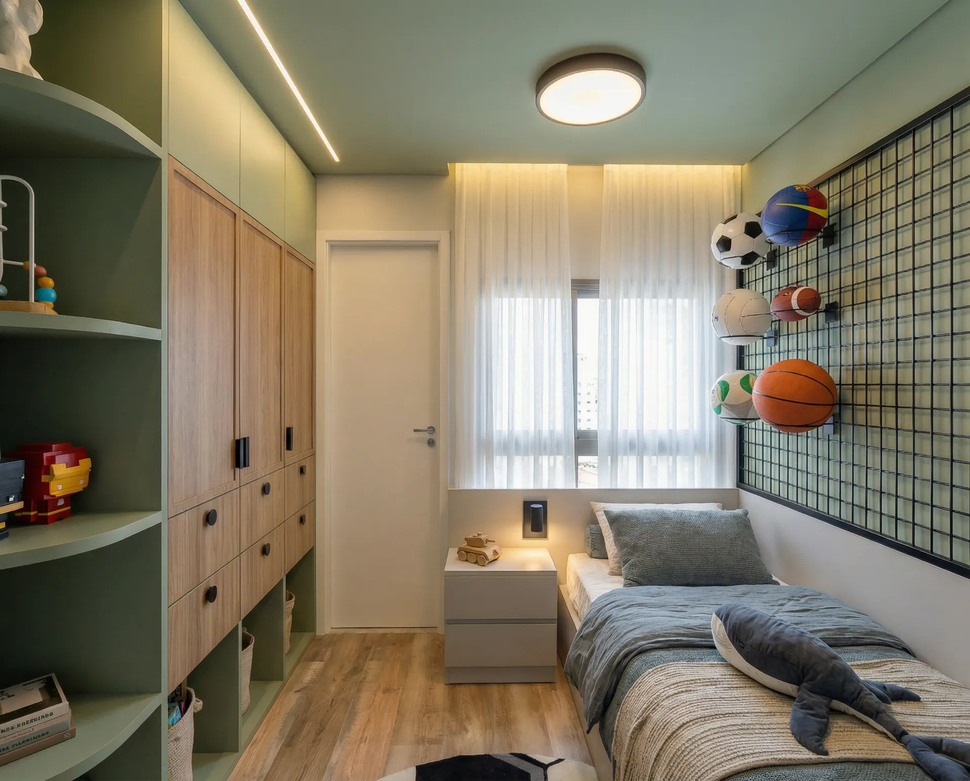 Quarto infantil em tons verde-sálvia